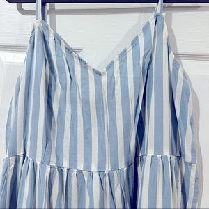 Blue and white pinstripe midi dress